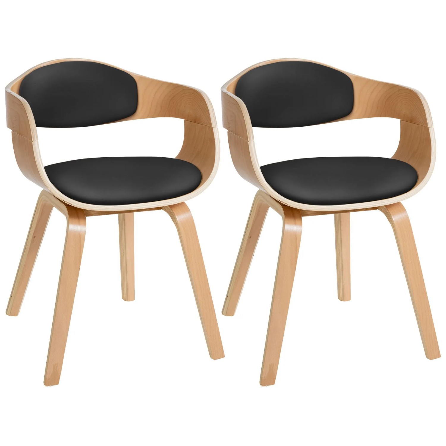 DELUKE 2er Set Stühle LONDON Kunstleder 73x49x46cm Natur/Schwarz Kunstleder Holz Gestell Konferenzstuhl Wartezimmerstuhl