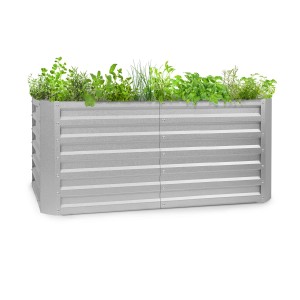 Blumfeldt High Grow Straight Hochbeet, 120x60x60 cm, Stahl, rechteckig, silber-metallic, bepflanzt.