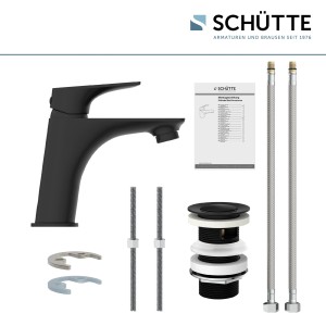 Schütte Waschtischarmatur Boston, Schwarz Matt, mit Zubehör und Montageanleitung.