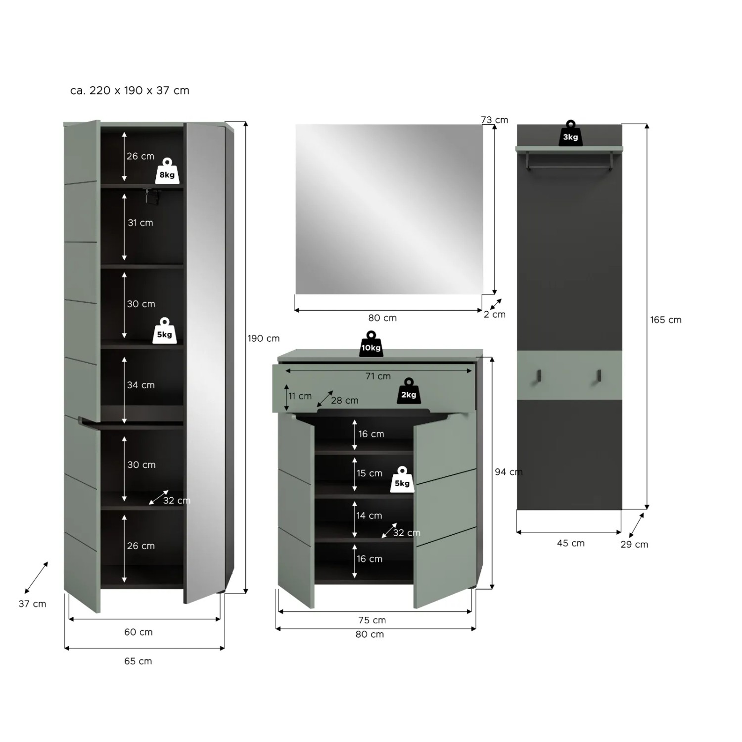 Inn.Furn Garderoben-Set 4-teilig in Salbei und Grau 220 cm Cooper_10