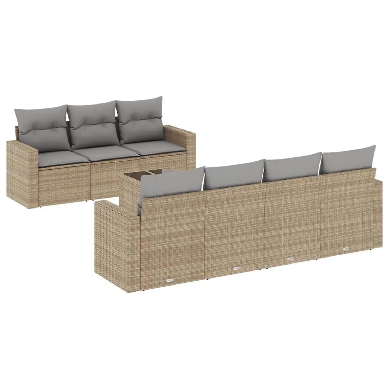 vidaXL 8-Tlg Garten-Sofagarnitur mit Kissen Beige Poly Rattan 3251066