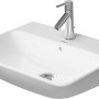Weißes Duravit Waschbecken 60 cm Me by Starck mit Armatur, Aufsicht.