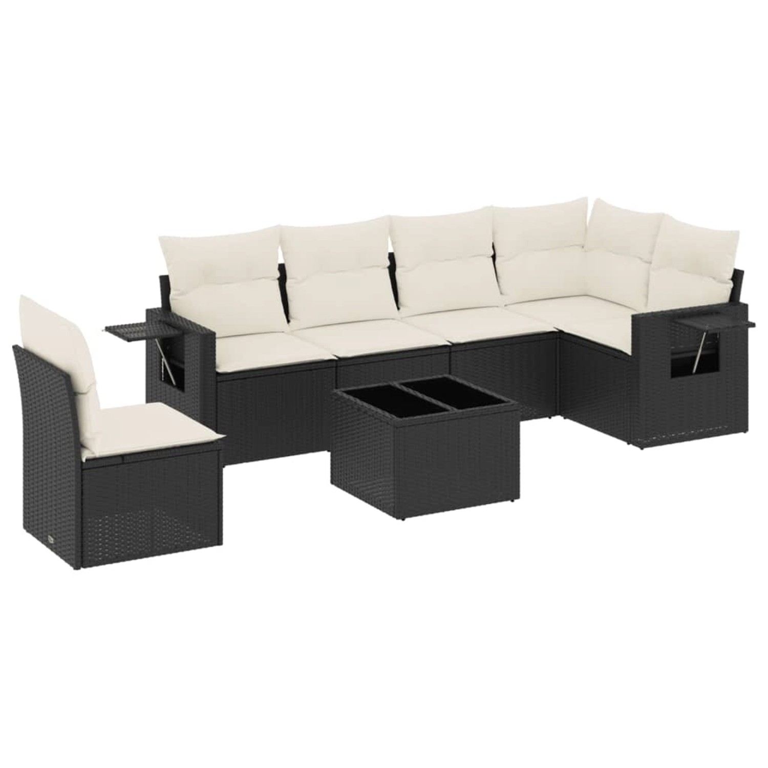 vidaXL 7-Tlg Garten-Sofagarnitur mit Kissen Schwarz Poly Rattan 3252573 günstig online kaufen