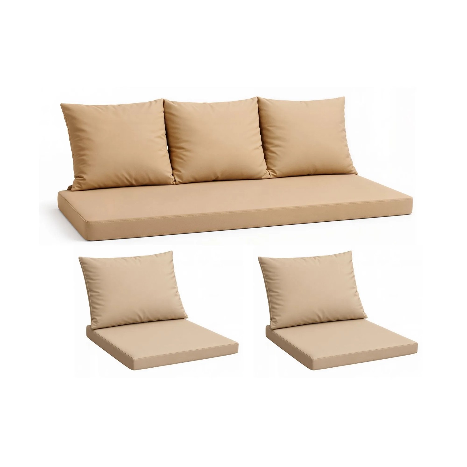 Setgarden Komfort Set Gartenloungekissen aus Technorattan-Möbel Kissen für Sofa 150x60 cm + Sessel 1tlg Beige