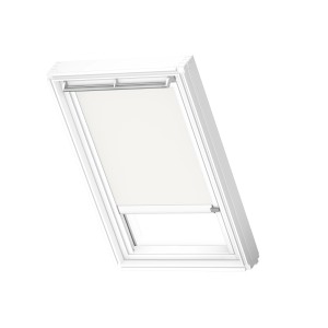 Velux Verdunkelungsrollo DML C02 1025KWL, weiß, mit seitlichen Führungsschienen für Dachfenster.