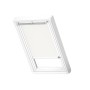 Velux Verdunkelungsrollo DML C02 1025KWL, weiß, mit seitlichen Führungsschienen für Dachfenster.