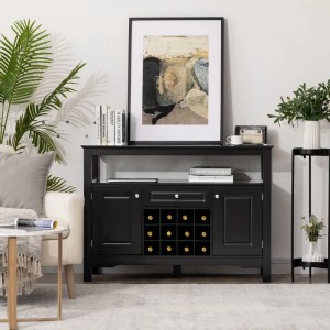 Schwarzes Costway Sideboard mit Weinregal, Schublade und Türen, 116x40x82 cm.