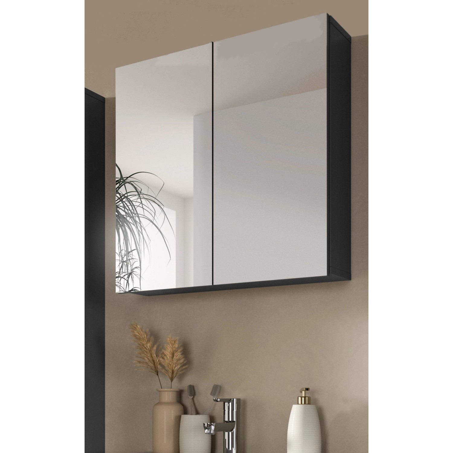 Inn.Furn Spiegelschrank Grau 60 cm 2-türig mit Soft-Close Strong günstig online kaufen