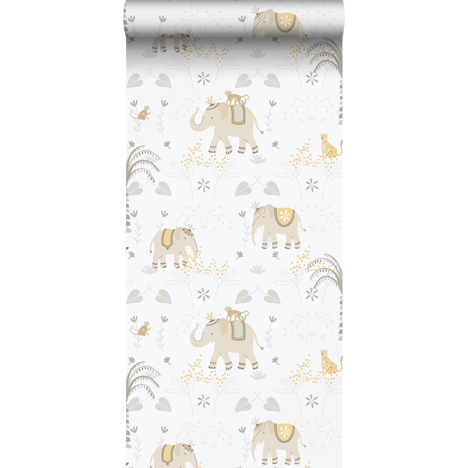 Sanders & Sanders Tapete Elefanten Grau Gelb und Weiß 53 cm x 10.05 m Sande günstig online kaufen