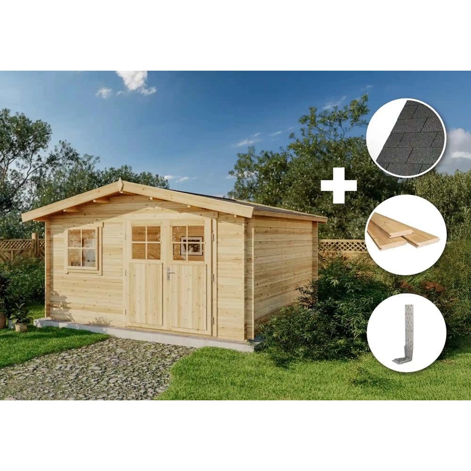 Alpholz Gartenhaus Set Valeria28 Naturbelassen 428x427cm inkl