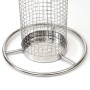 Edelstahl Vogelfutterstation mit Gitter, Sitzring und gelochtem Boden. Futterspender für Vögel.