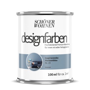 Schöner Wohnen Designfarbe Inspiriertes Horizontblau, 100ml Dose, Bunte Wandfarbe.