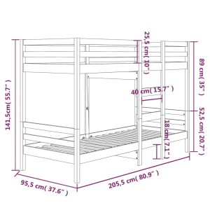 vidaXL Etagenbett aus Kiefernholz 90x200 cm, ideal für kleine Räume. Bett mit Leiter und Lattenrost.