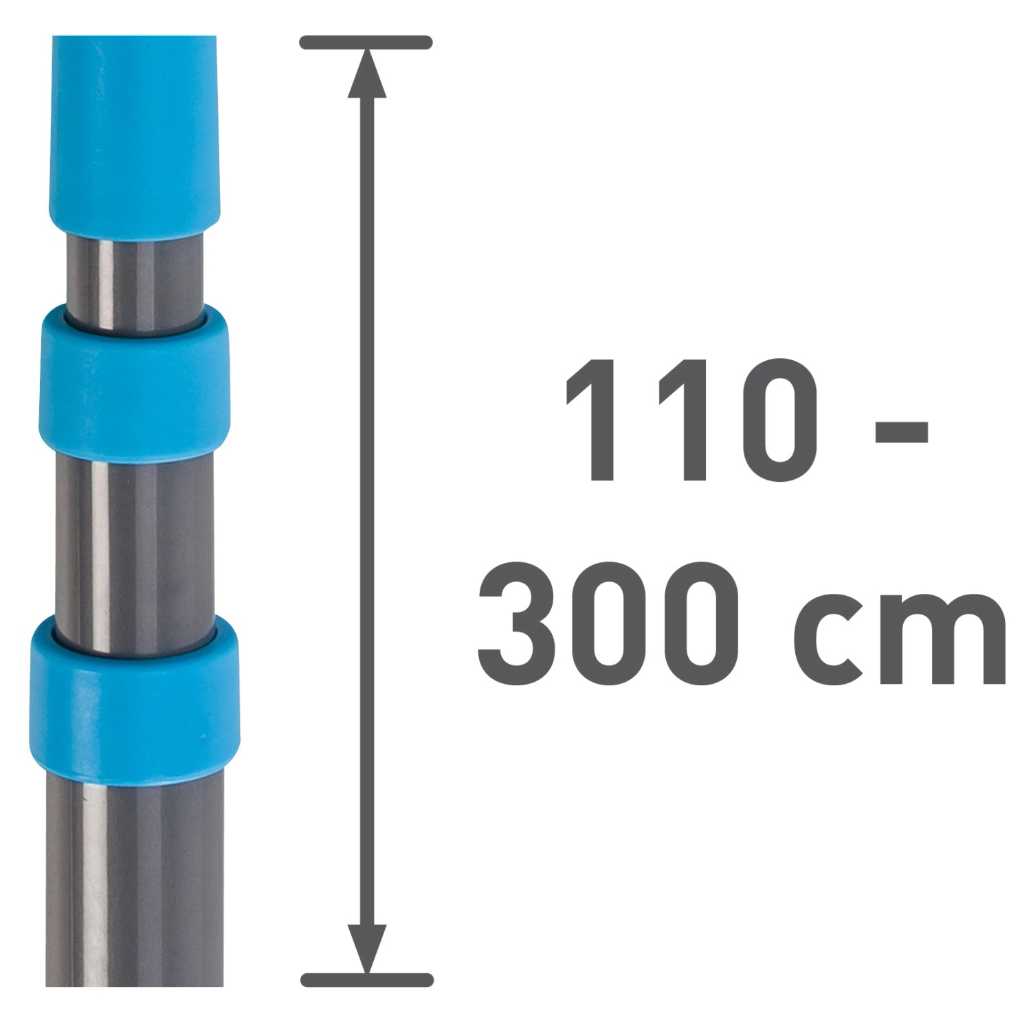 Teleskopstiel des OBI Dachrinnenbesens 2-in-1, ausziehbar von 110 bis 300 cm.