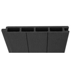 Detailaufnahme eines anthrazitfarbenen WPC-Paneels für MCW Sichtschutz Savoie Gartenzaun.