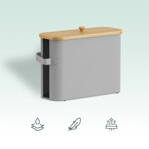 Relaxdays Toilettenpapierbehälter Polyester Bambus Kunststoff Grau 12 Rollen mit Sichtfenster 33 cm x 45 cm x 16 cm 0,7 kg