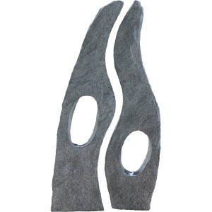 Silex Kunststeinbrunnen Xiamen, moderner Gartenbrunnen mit zwei Säulen und runden Öffnungen.