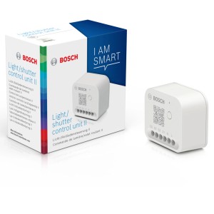Bosch Smart Home Licht-/Rollladensteuerung II mit Verpackung und separatem Steuerelement.