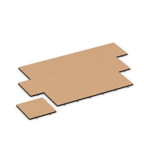 Verlegte, sandbeige WARCO Fallschutzplatten 50x50 cm mit Steckverbindern.