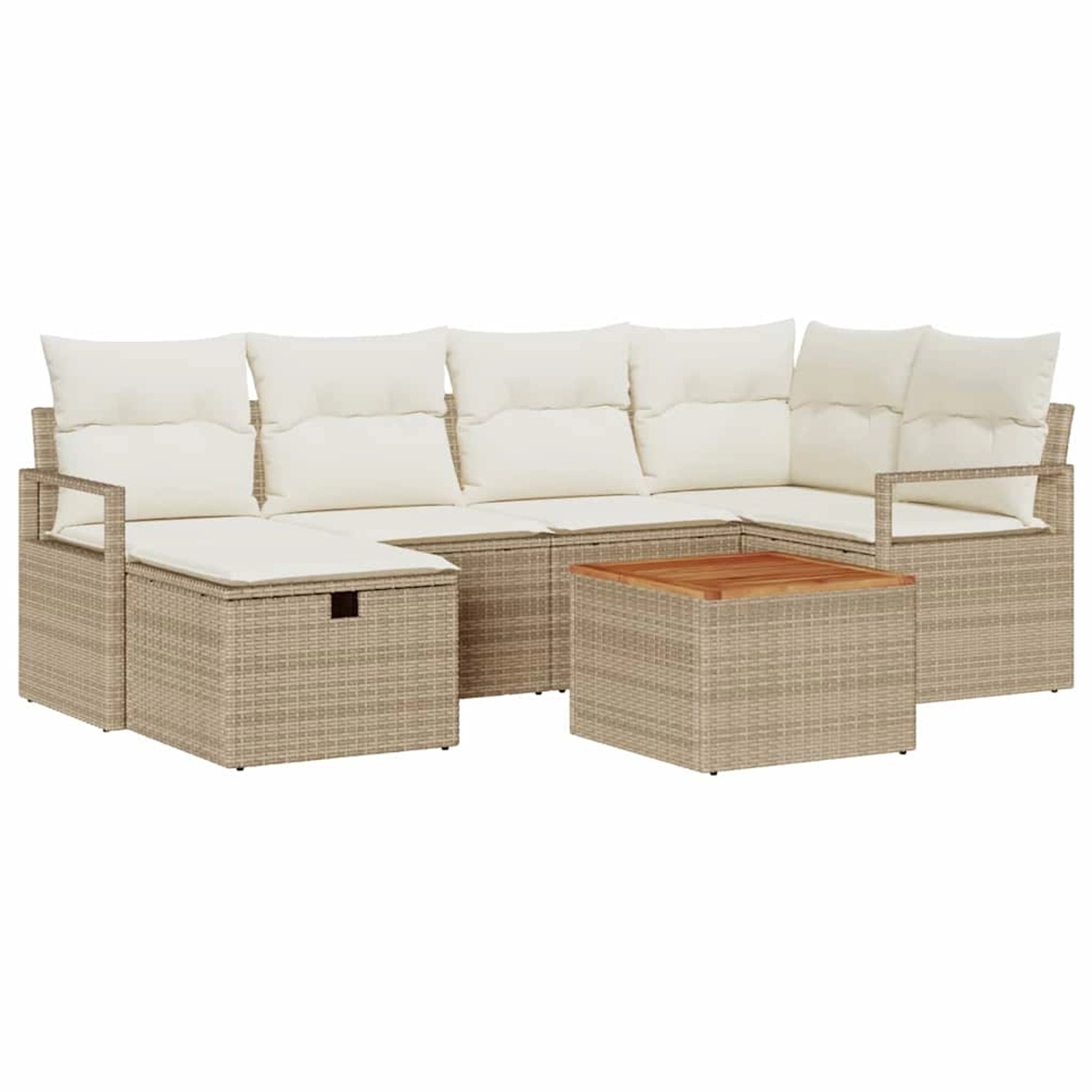 vidaXL Garten-Sofa-Set mit Kissen mit Speicher 7-Tlg Beige Poly Rattan 3360 günstig online kaufen
