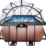 EXIT Wood Pool, brauner Stahlrahmenpool 400x200x100cm mit Abdeckung und Sandfilterpumpe.
