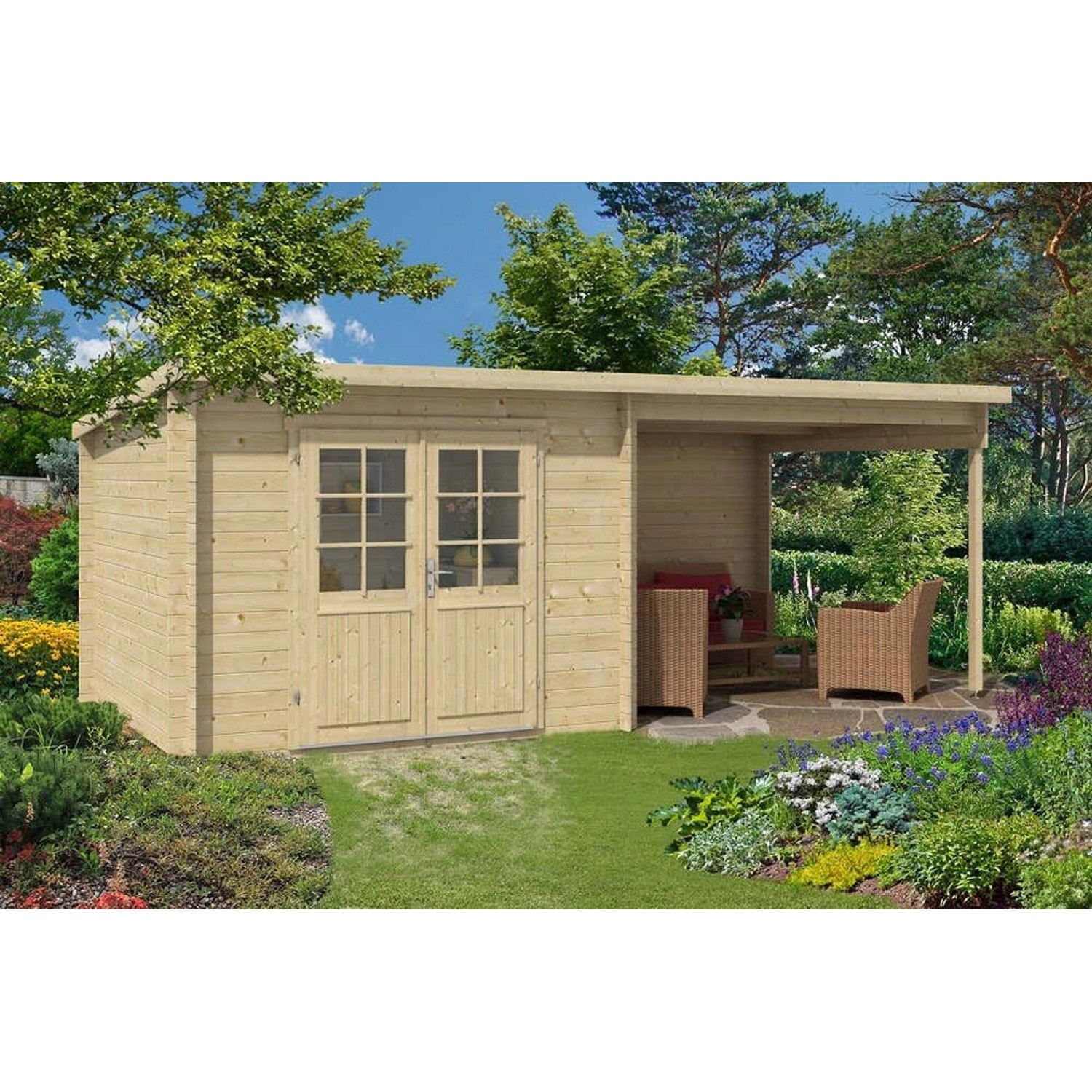 Alpholz Gartenhaus Maria-Nova-28 Pultdach 598 cm x 322 cm Hellbraun günstig online kaufen