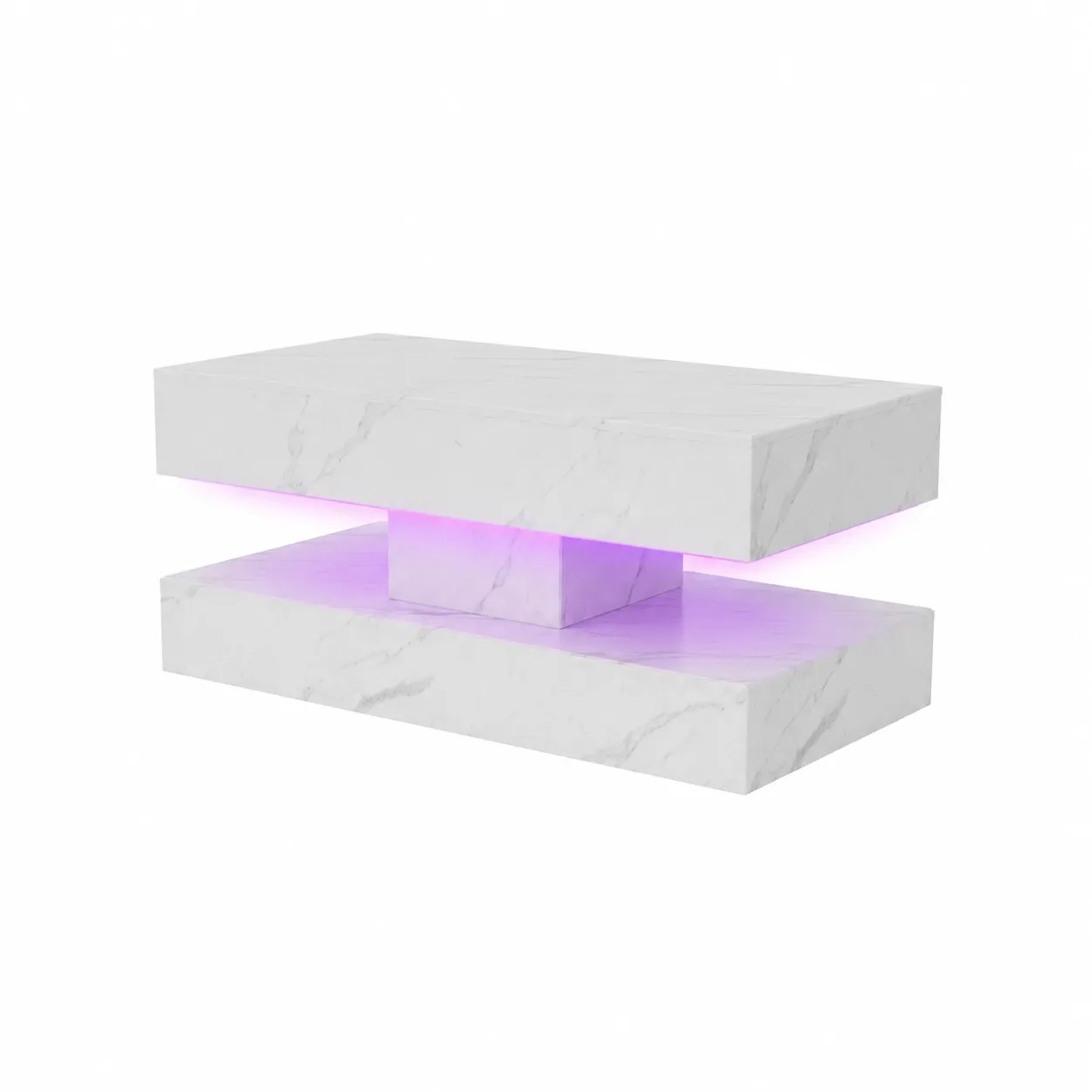 PXloue LED Couchtisch mit Marmoroptik Hochglanz Oberfläche Wohnzimmertische Weiß