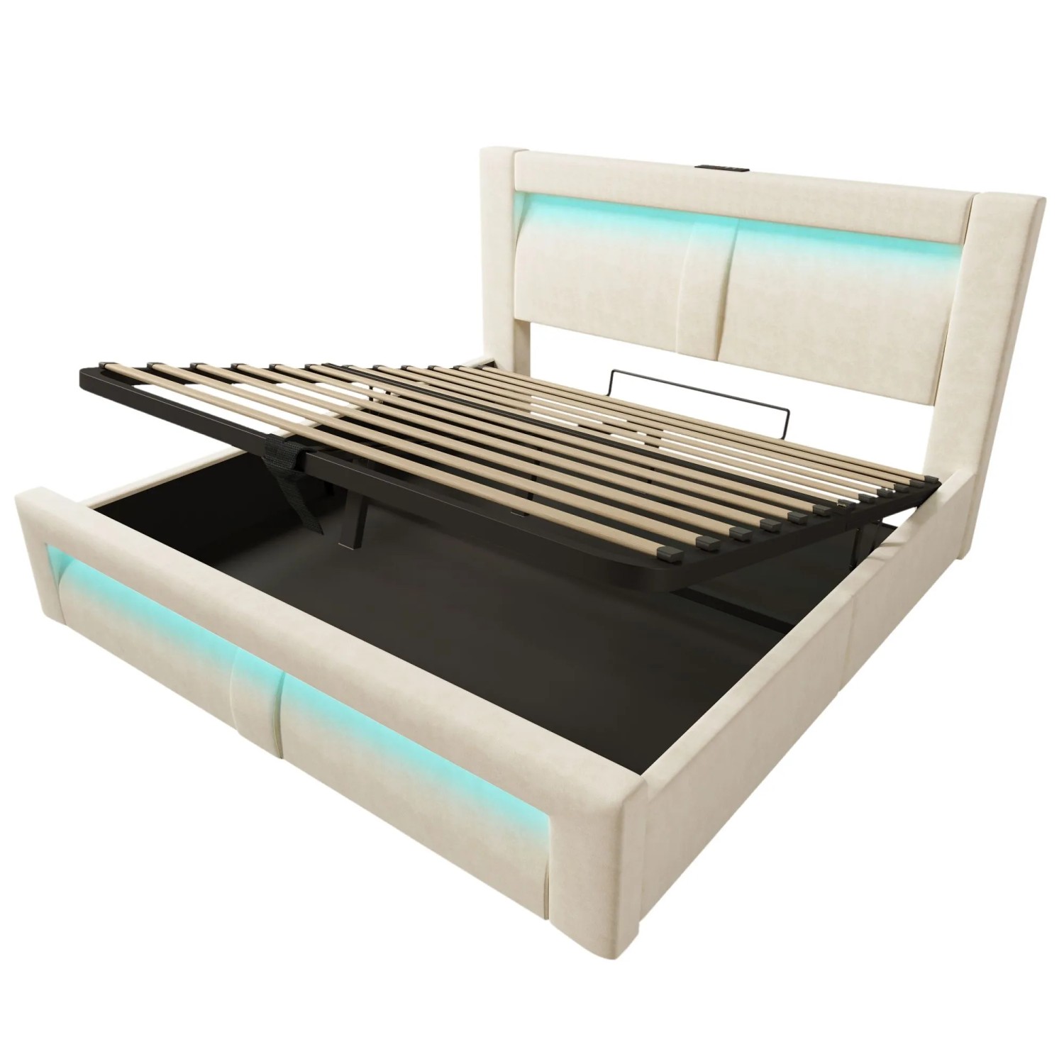 okwish Einzelbett 140x200cm mit App LED Beleuchtung Kinderzimmer Beige mit Matratze