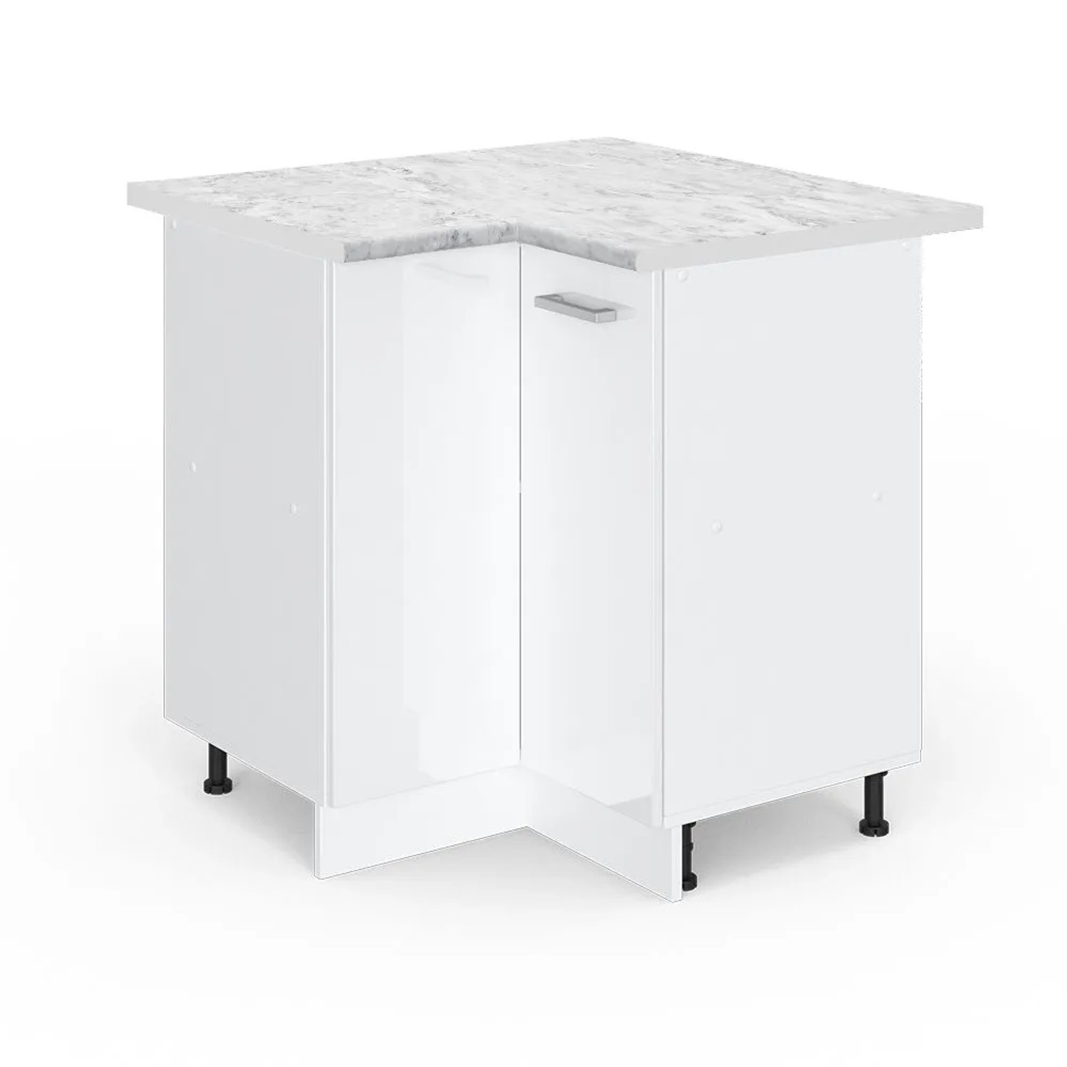 Vicco Eckunterschrank R-Line Küchen Eckschrank Weiß Hochglanz Weiß 76 cm AP Marmor