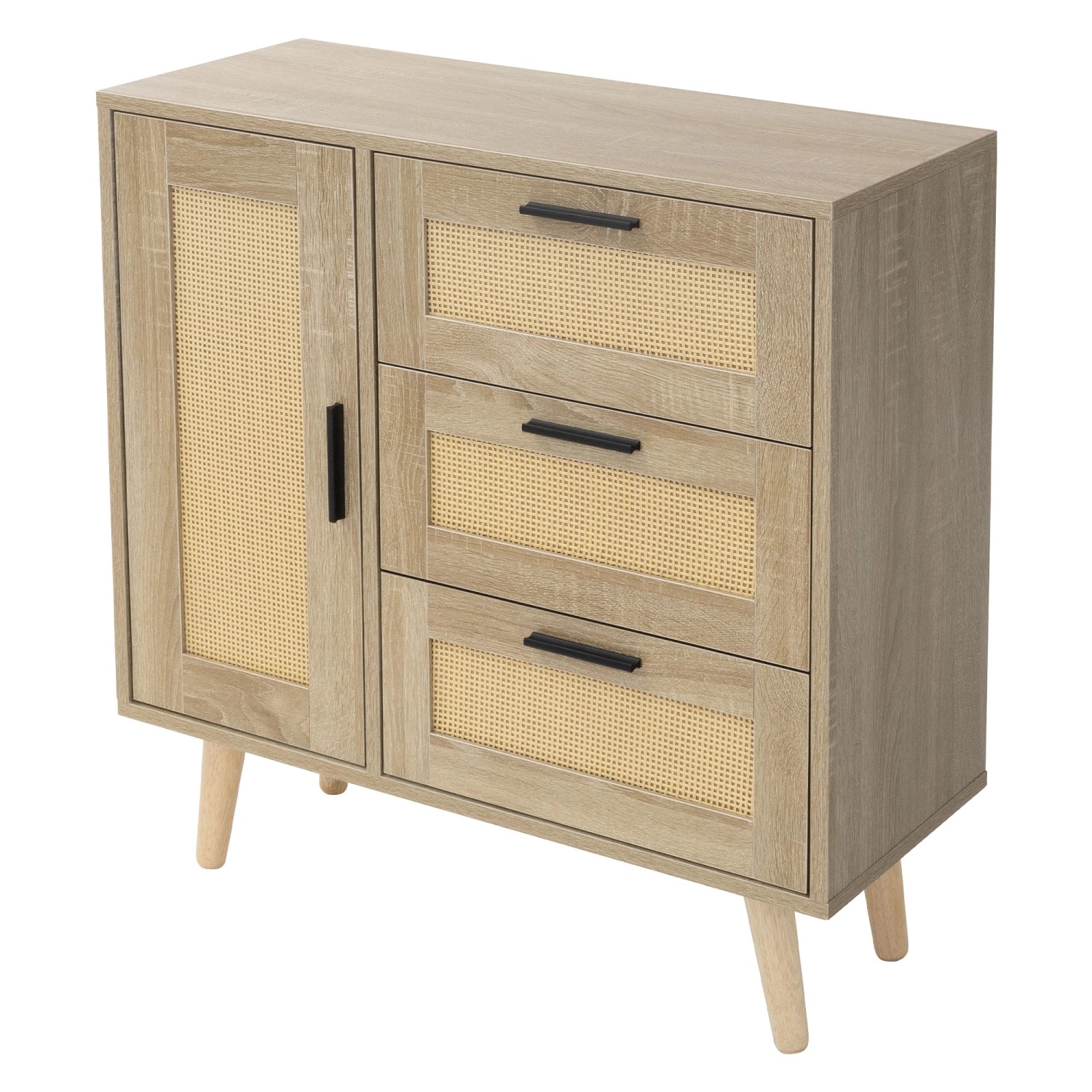 ML-Design Kommode 1 Tür 3 Schublade 74x76x30cm Eiche Optik Rattanfront günstig online kaufen