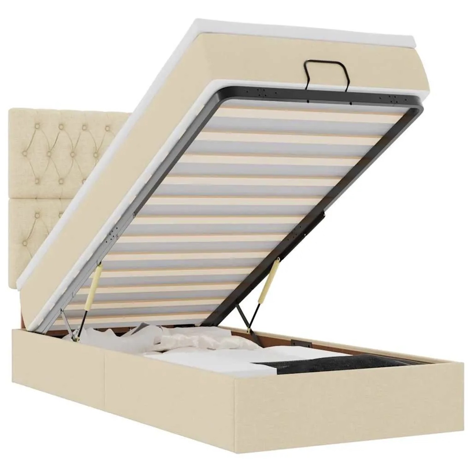 vidaXL Ottoman-Bett mit Matratze & LEDs Creme 90x190 cm Stoff 3314056