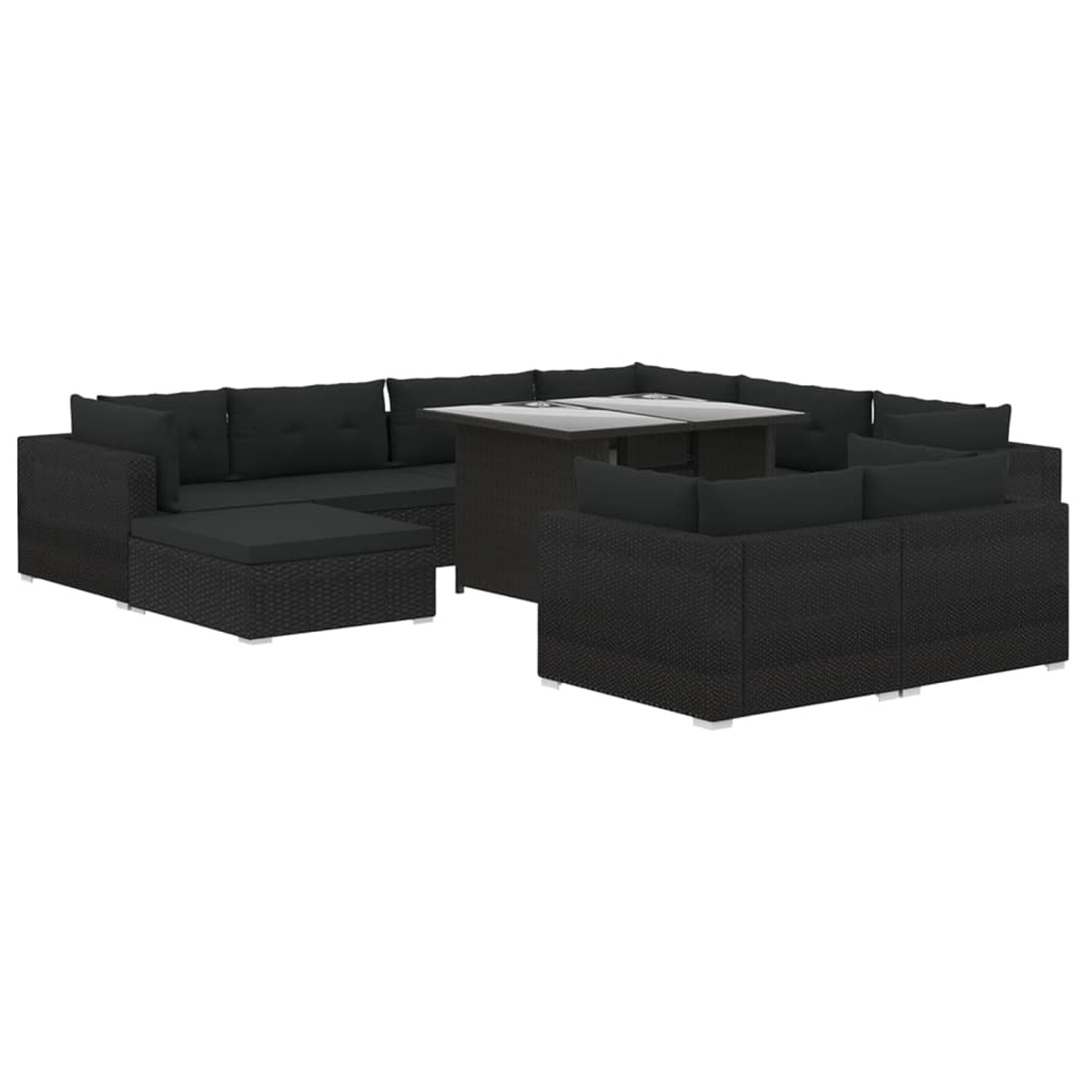 vidaXL 10-Tlg Garten-Lounge-Set mit Auflagen Poly Rattan Schwarz 46756