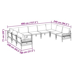 vidaXL Garten-Sofa-Set, 9-teilig, anthrazitfarben, Stahl, mit Maßangaben.