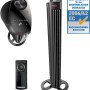Schwarzer Vornado Tower L Standventilator mit Fernbedienung und Zertifizierung.