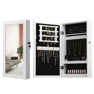 Songmics Schmuckschrank Berit, weiß, zur Wandmontage mit Spiegel und Schmuckaufbewahrung.