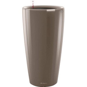 Hochglanz Lechuza Pflanzgefäß Rondo Premium, Ø 33 cm, Taupe. Elegante Pflanzsäule mit Bewässerungssystem.