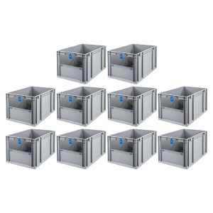 Sparset: 10 blaue Euroboxen NextGen Insight Cover, 65L, für Lagerung und Transport. Aufbewahrungsboxen.