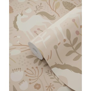 ESTAhome Vliestapete mit Einhorn-Motiv in Sandbeige, Rolle 50x900cm. Dekorative Tapete für Kinderzimmer.