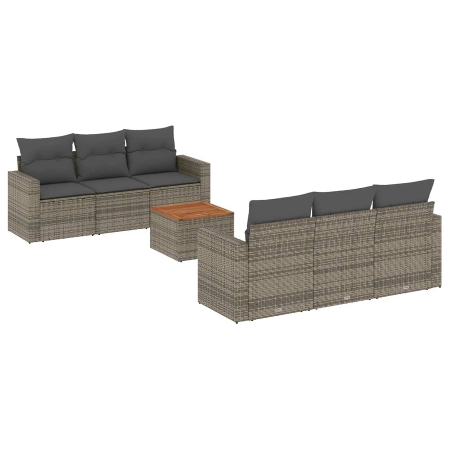 vidaXL 7-Tlg Garten-Sofagarnitur mit Kissen Grau Poly Rattan 3256347