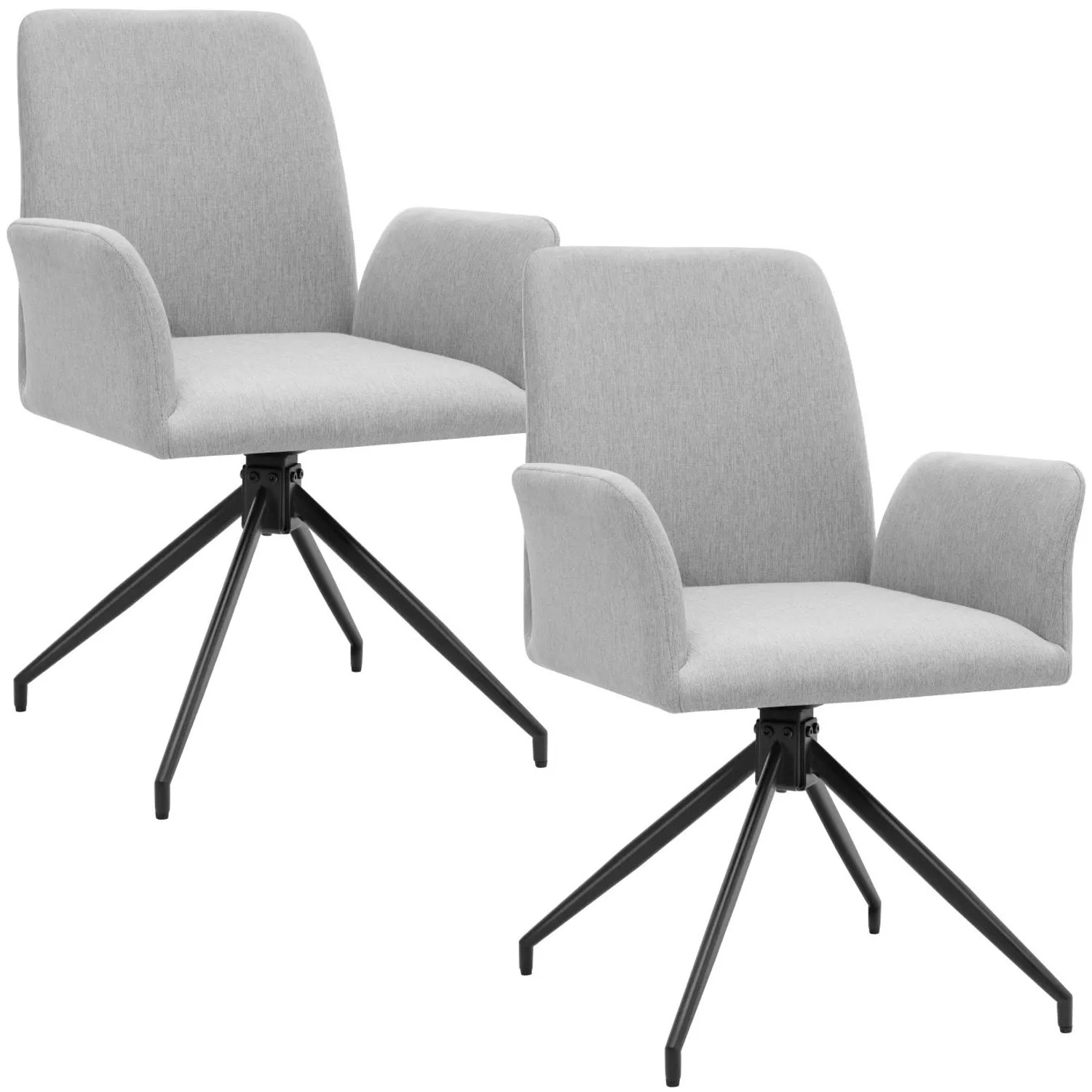 Tectake Drehbarer Armlehnstuhl Daya Robuster Webstoff Gepolstert 360° Drehbar Höhenverstellbare Kunststofffüße 2Er Set 58 X 55 50 X 87 Cm Hellgrau