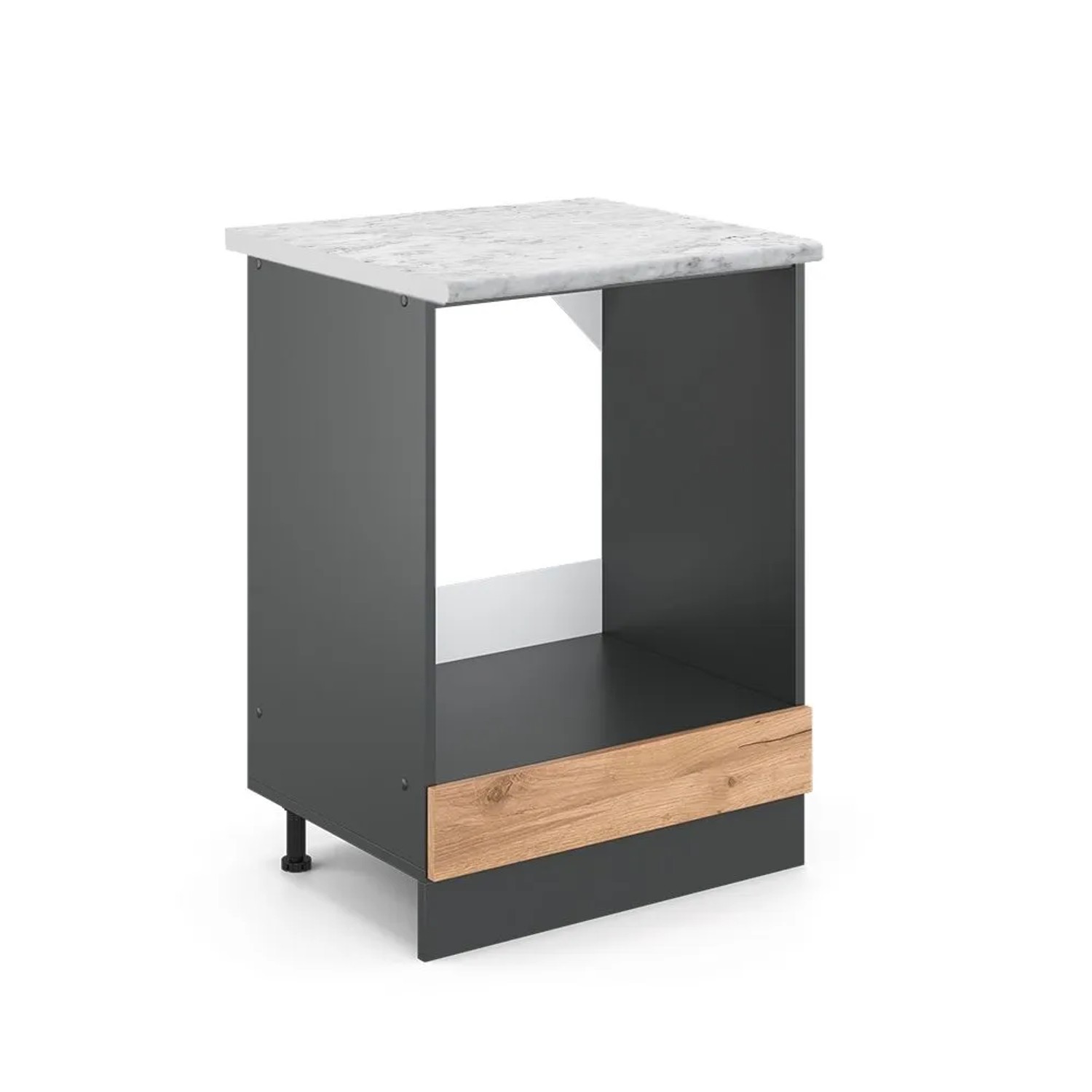 Vicco Herdumbauschrank R-Line Herdschrank Goldkraft Eiche Anthrazit AP Marmor Opt 2