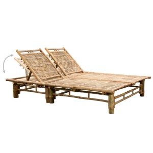 Furnicato Sonnenliege aus Bambus, grau, mit verstellbaren Rückenlehnen für Garten oder Terrasse.