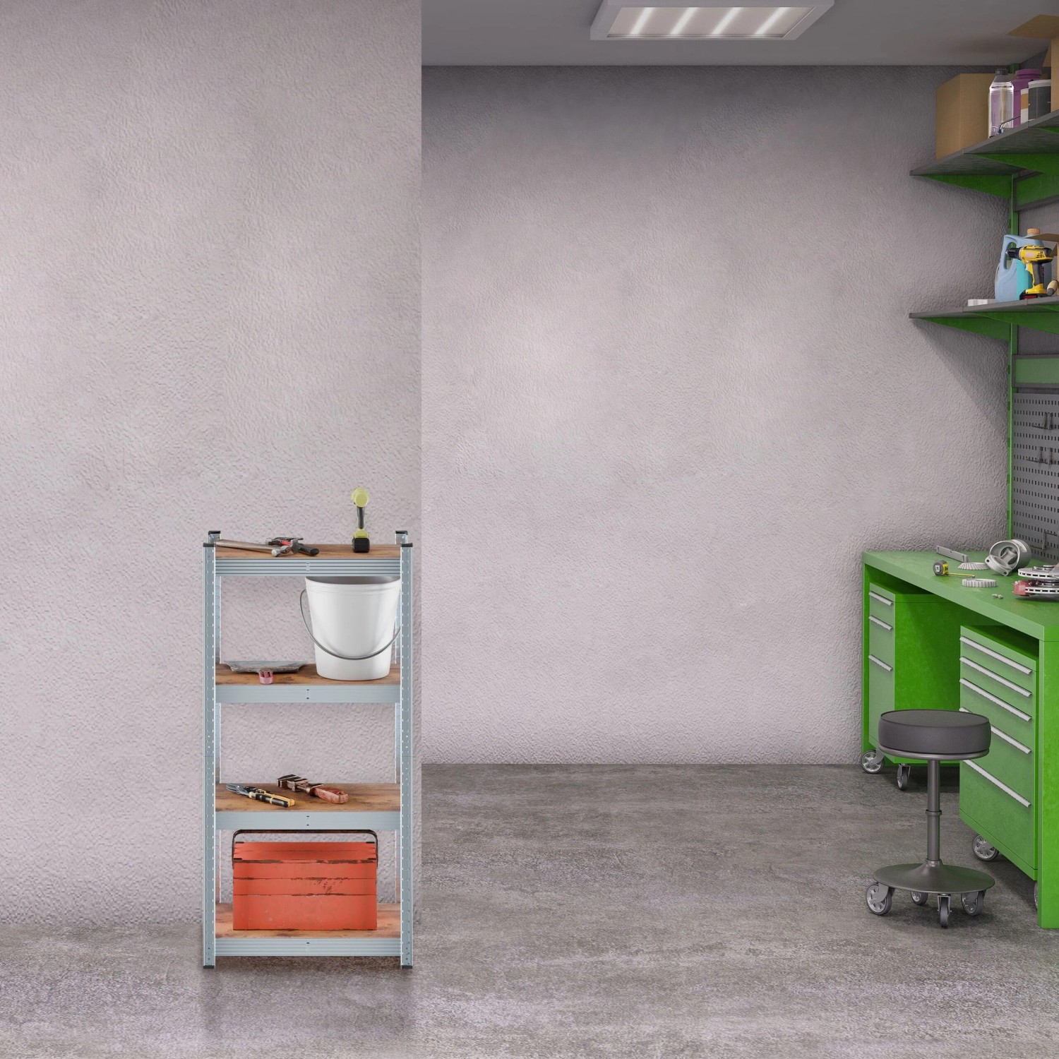 Relaxdays Schwerlastregal mit MDF-Böden in Holzoptik, 120x60x30 cm, ideal für Werkzeug und schwere Gegenstände.