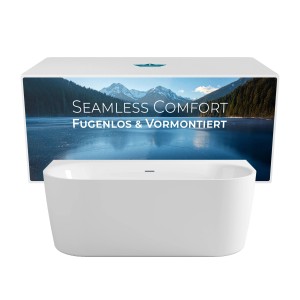 Calmwaters Vorwand-Badewanne 160x75 cm, Seamless Comfort Komplettset, vormontiert und fugenlos.