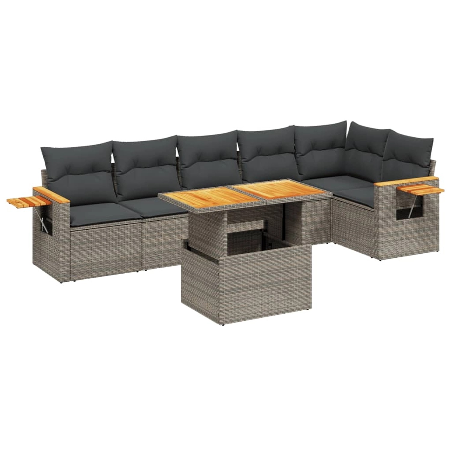 vidaXL 7-Tlg Garten-Sofagarnitur mit Kissen Grau Poly Rattan 3273531