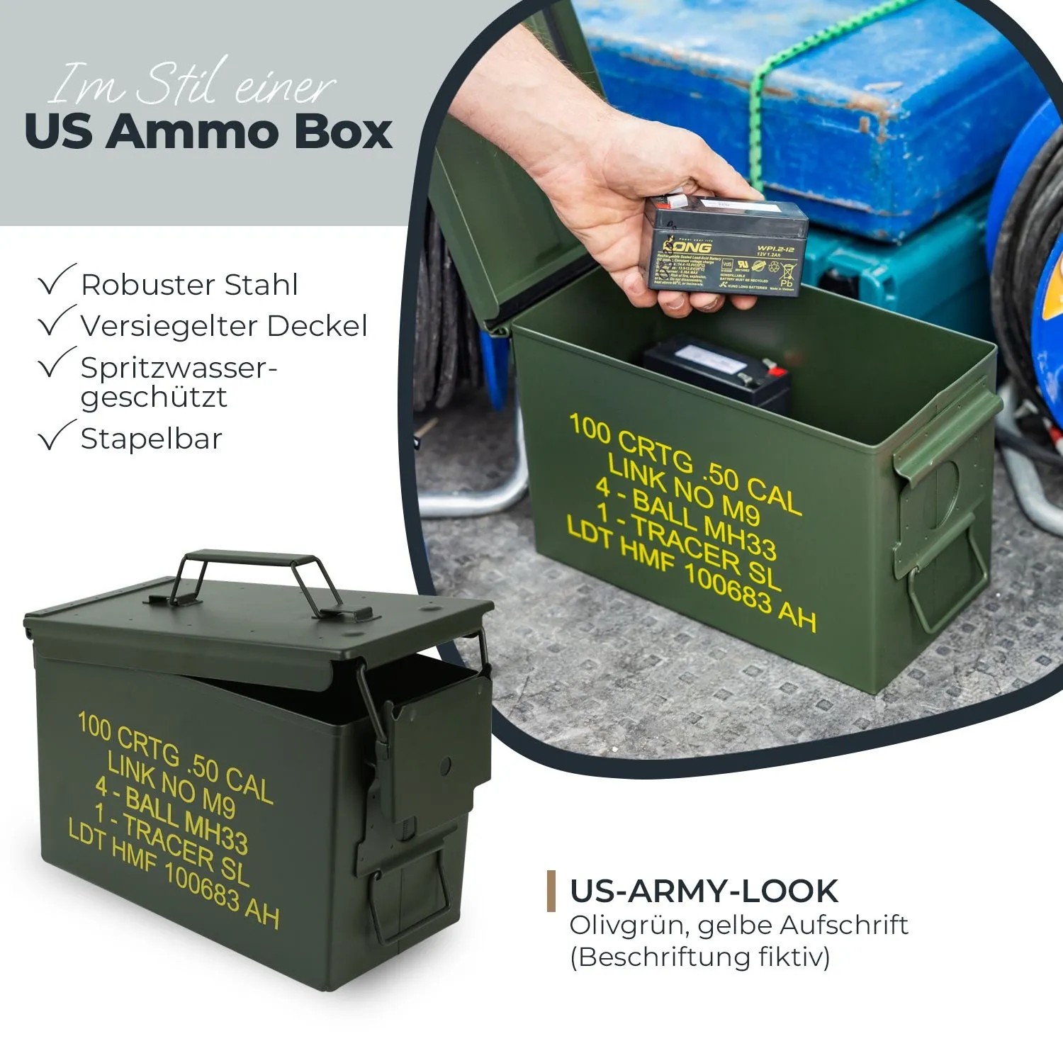 HMF 70011 Munitionskoffer US Ammo Box Metallkiste 30 x 19 x 16 cm Grün_2