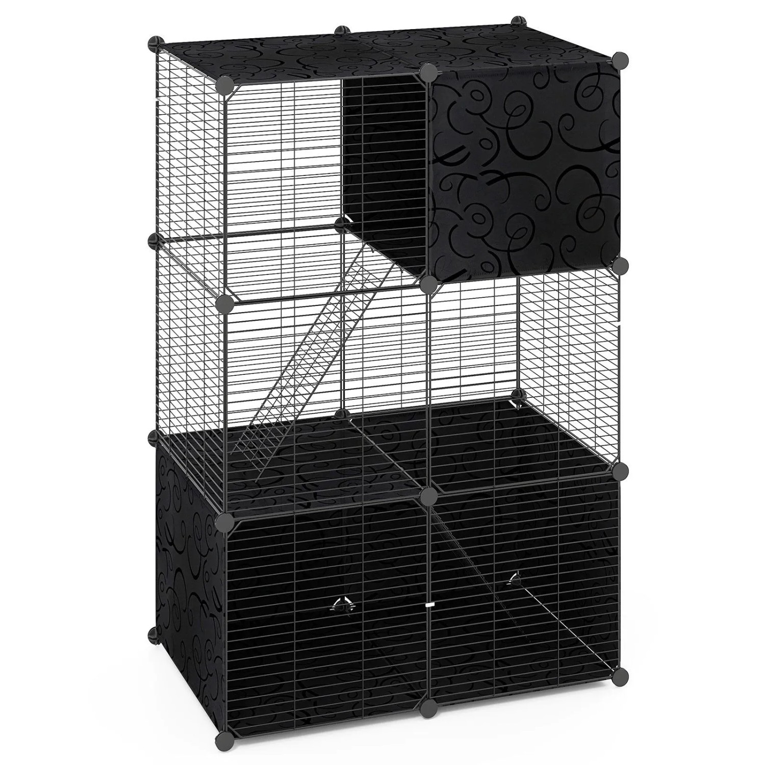 Costway Katzenkäfig 3-Stöckig Schwarz 74 x 47 x 110 cm