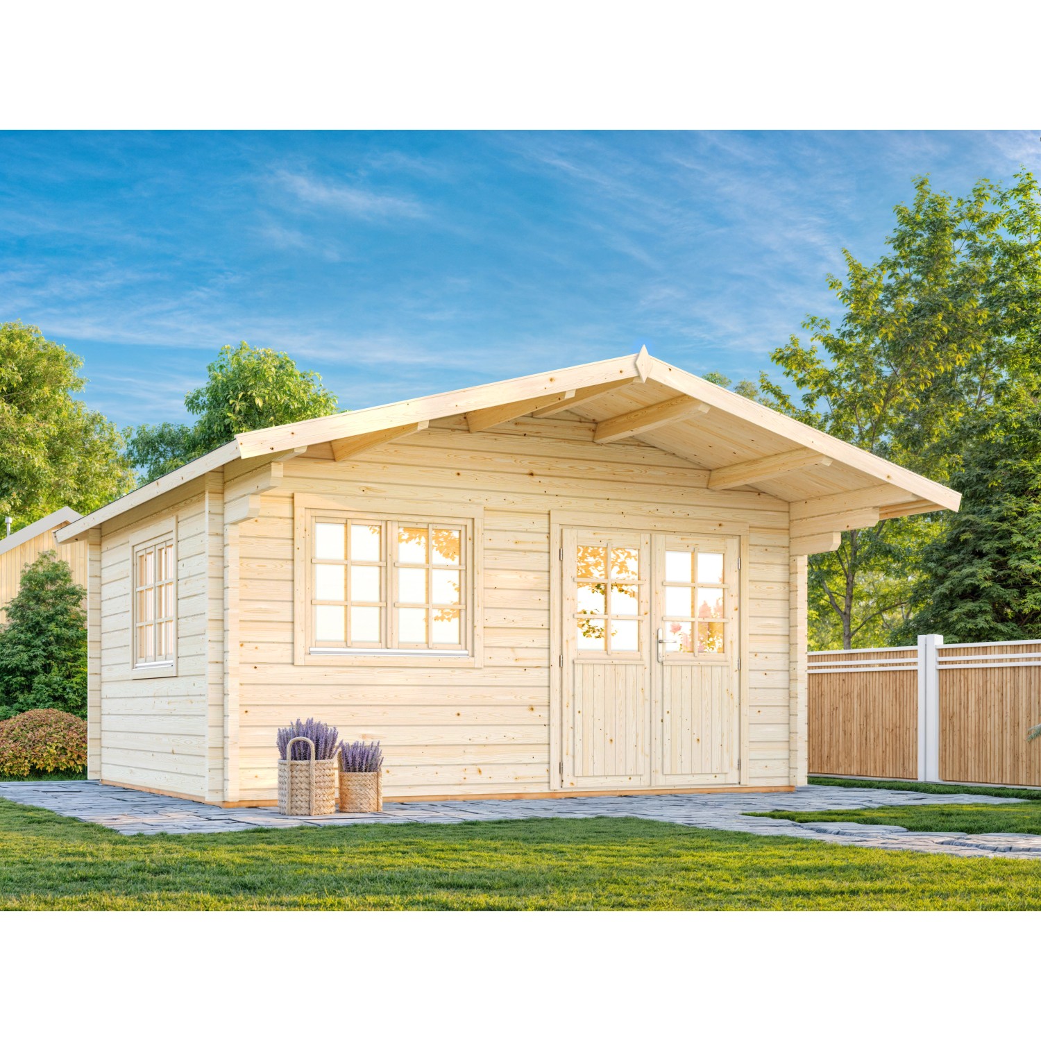 Palmako Gartenhaus Helena 450 x 360 cm Lackiert Grau-Weiß FSC® günstig online kaufen