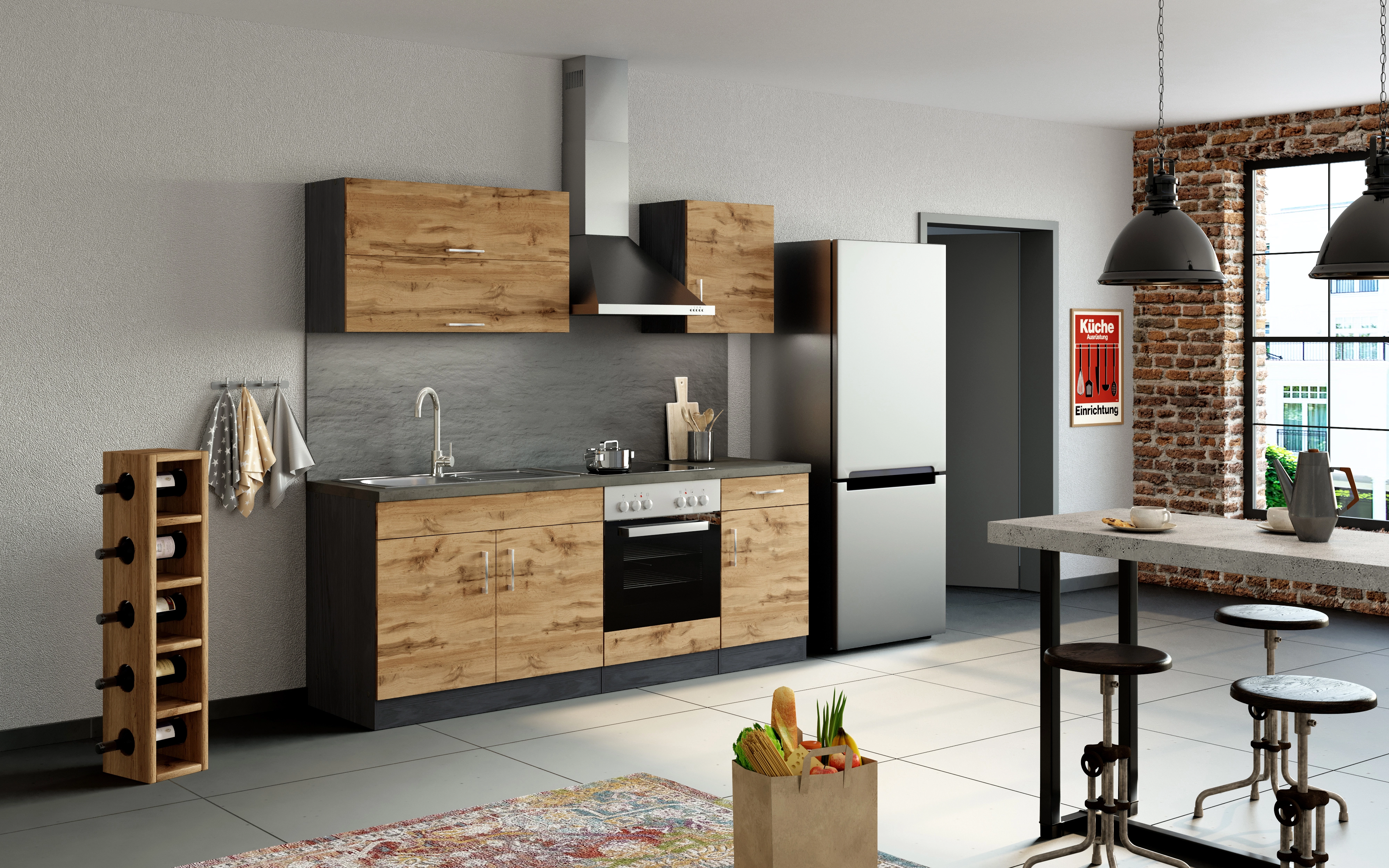 Held Möbel Küchenzeile Sorrento 210 cm Wotaneiche-Grafit kaufen bei OBI