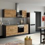 Moderne Küchenzeile Sorrento 210 cm in Wotaneiche-Grafit mit E-Geräten und Spüle.